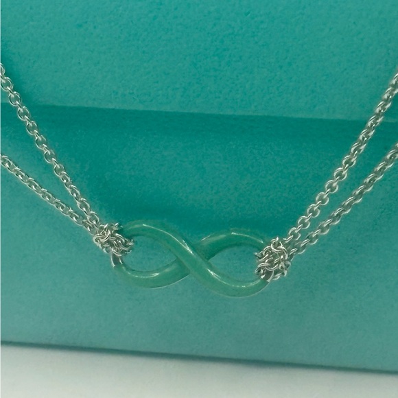 Tiffany & Co. Somerset Blue Enamel Infinity  Necklace Double Chain - Picture 3 of 11